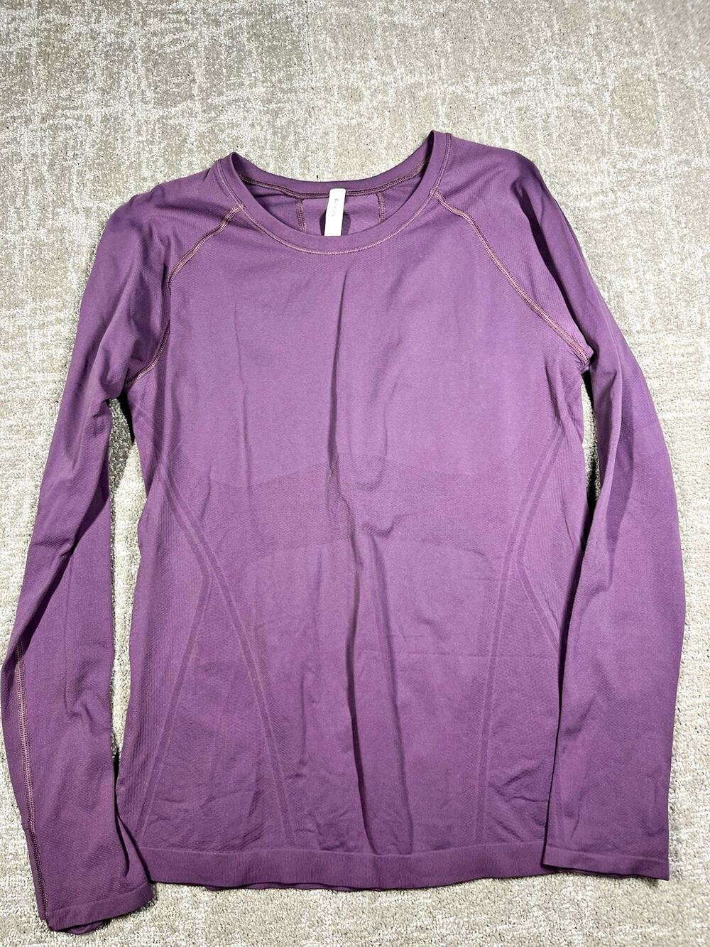 Athleta Momentum Top Womens L Purple Long Sleeve Crew Neck Nylon Stretch Knit